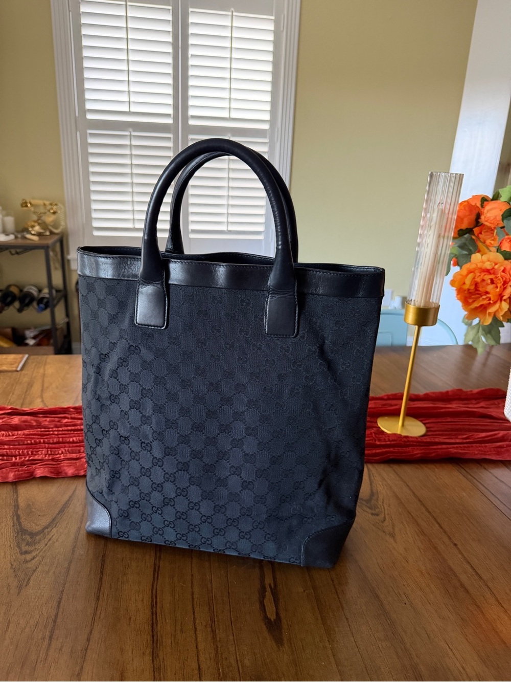 Gucci Black Monogram Canvas Messenger Tote